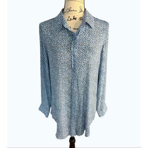 Nanette Lepore Blue Pebble Print Button Down Blouse - Size Small
